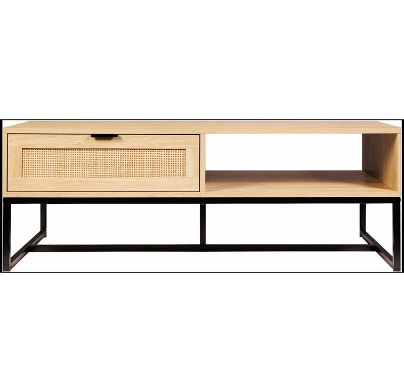 Meuble télé avec compartiment de rangement et tiroir Cove Coastal Modern, parfait pour les espaces de divertissement organisés et élégants