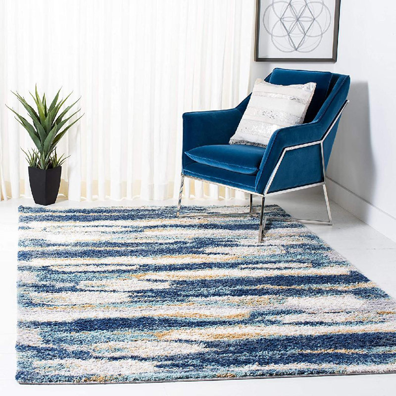 Araya Abstract Navy/Ivory Area Rug, Rectangle 4'5" x 6'5"