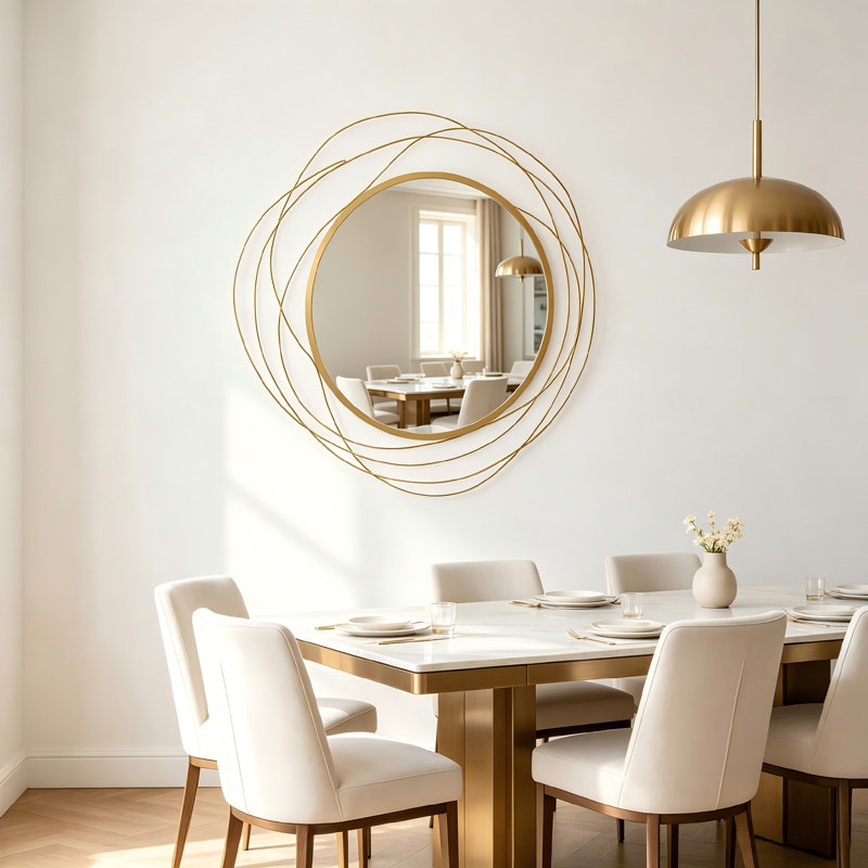Metal Round Mirror, Gold