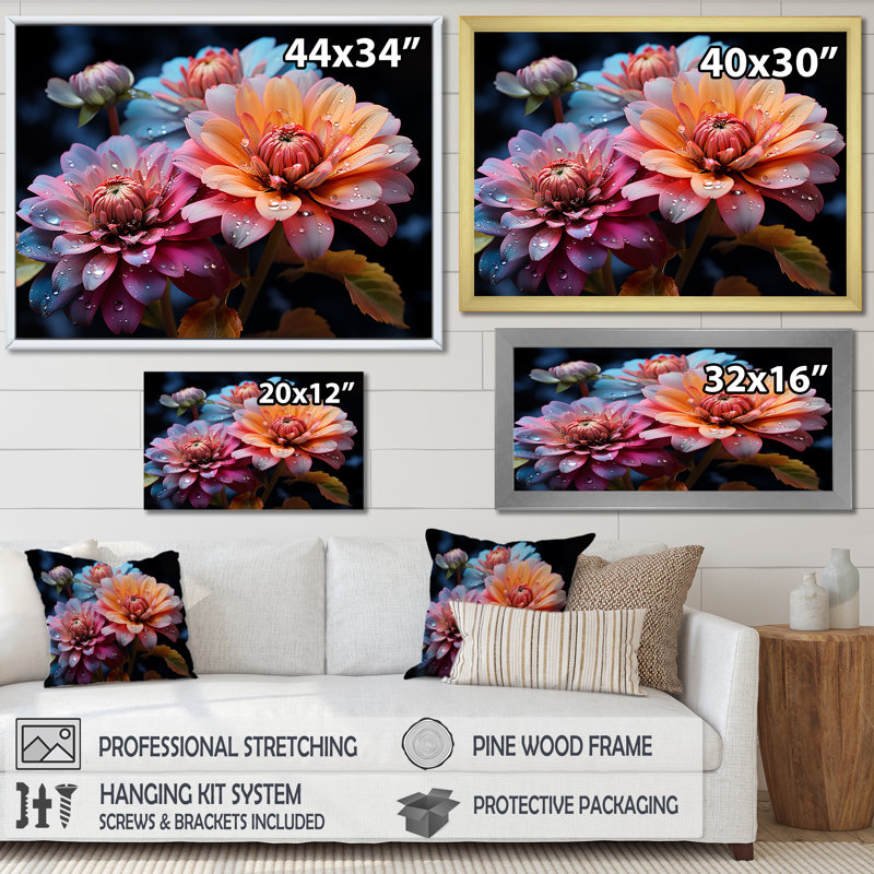 " Zinnias Illuminated By Moonlight II ", Wrapped Canvas, 30" H x 40" W x 1.5" D