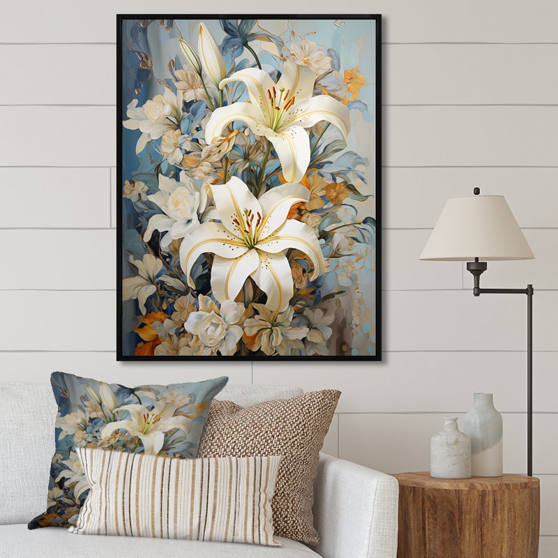 Dreamy Serenade Of Lilies III sur toile, Cadre photo blanc, H 20 po x l 12 po