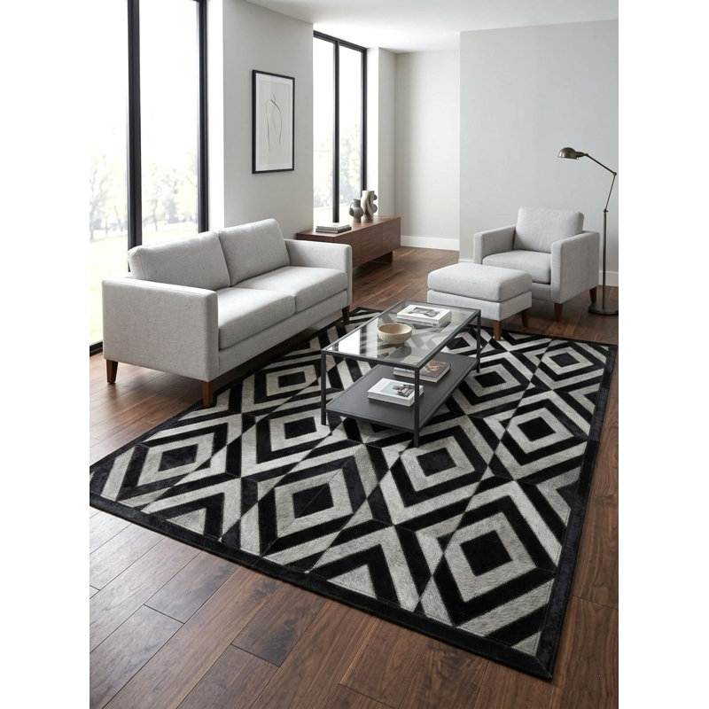 Tapis à motif de losanges concentriques noir et gris HID430A Abani, 5 pi x 8 pi