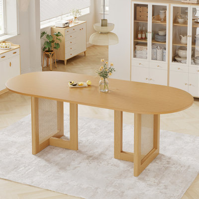 Midkiff 33.5"W×30"H Oval Dining Table Kitchen Table with Rattan Double Pedestals