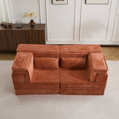 Canapé d'angle convertible moderne et surdimensionné orange, en polaire circulaire de haute qualité, idéal pour les sous-sols. Modulaire, en polaire, aucun assemblage requis pour la détente à la maison.