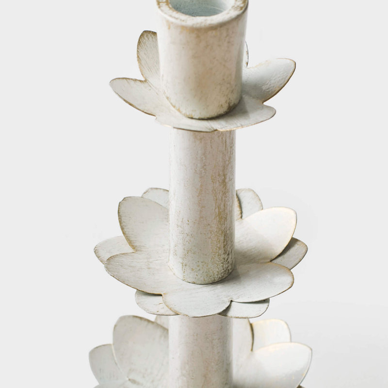 Metal Tabletop Candlestick, 11" H x 5" W x 5" D, White