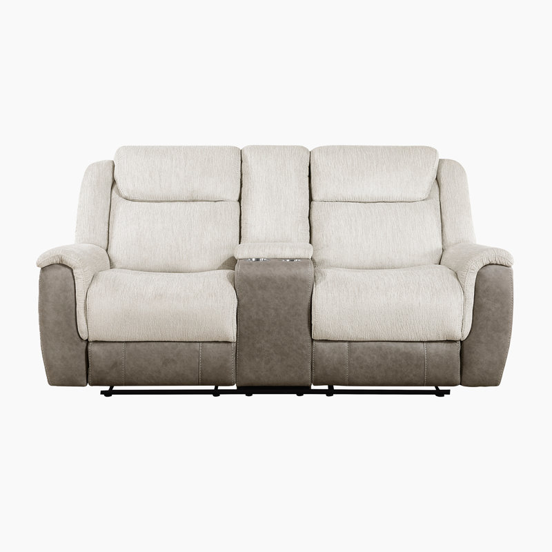 Causeuse inclinable manuelle double en chenille et microfibre polie Walden, Beige