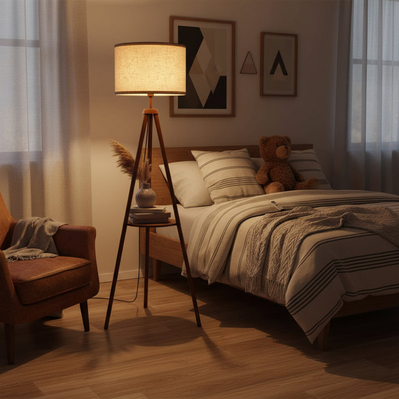 160cm Walnut Tripod Floor Lamp