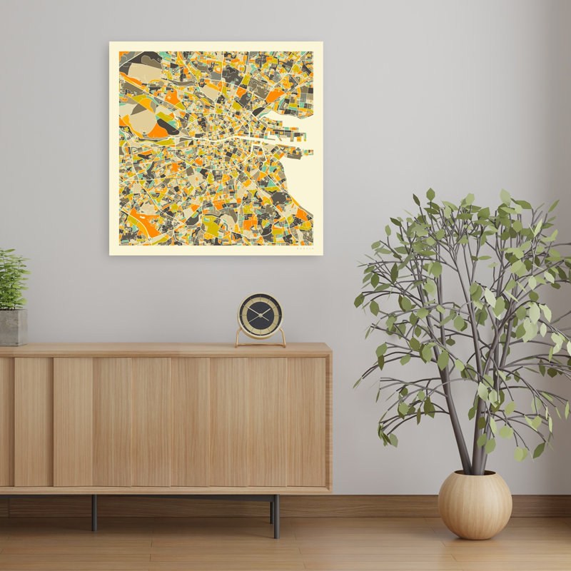 «Colorful Dublin City Map Abstract Colorful Contemporary City», reproduction d'art, 32" H x 32" W