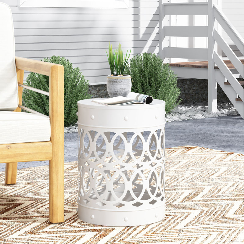 Outdoor Metal End Table -Large, White