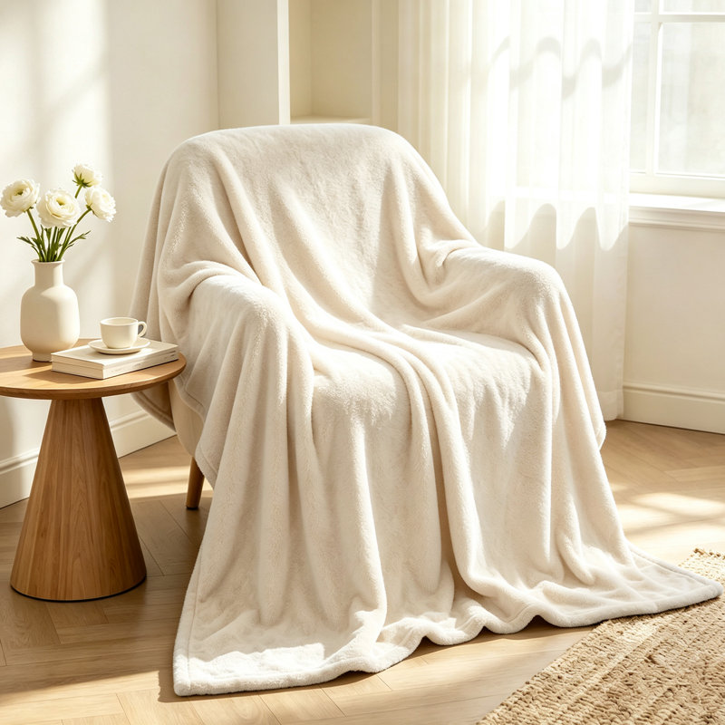 Beige King Size Fleece Bed Blanket, Lightweight Cozy Soft Warm Blanket for Bedroom, All-Season Decorative Blanket, Ideal Gift for Men and Women