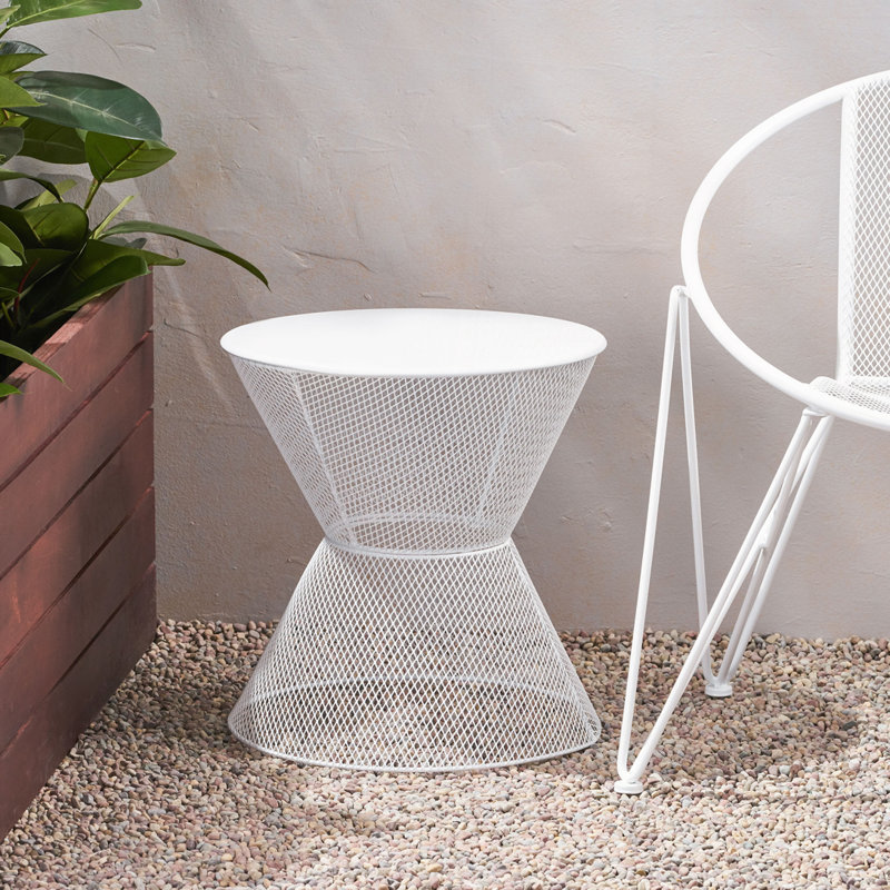 Table d'appoint de patio avec plateau rond en métal et base en métal, Blanc