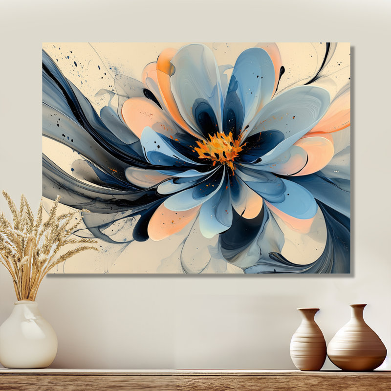 Turquoise Dahlia fleurs en couches II - art mural Dahlia, H 12 po x l 20 po, Toile tendue, Ne s’applique pas