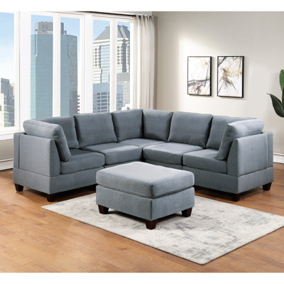 Canapé modulaire moderne en lin gris 6 pièces avec chaises en L