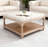 33-Inch Large Square Ottoman Coffee Tables For Living Room, Tufted Upholstered Linen Ottoman With Storage Shelf And Solid Legs For Office Bedroom Farmhouse (Beige)