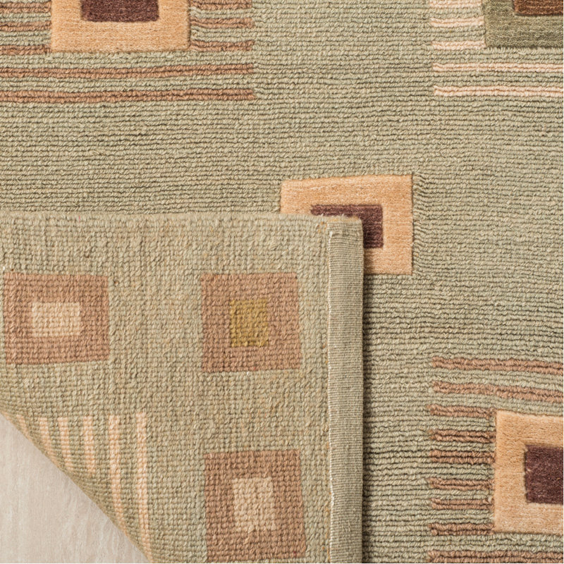 Kneiske Hand-Knotted Wool Green Area Rug, Rectangle 6' x 9'