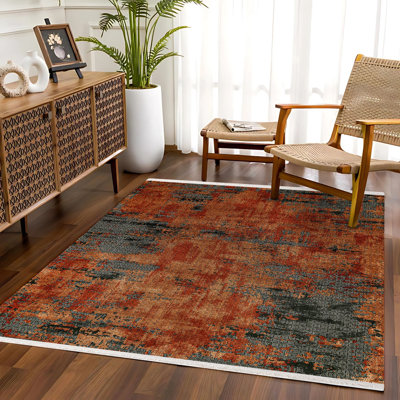 Tapis orange lavé à la machine à imprimé numérique abstrait antidérapant