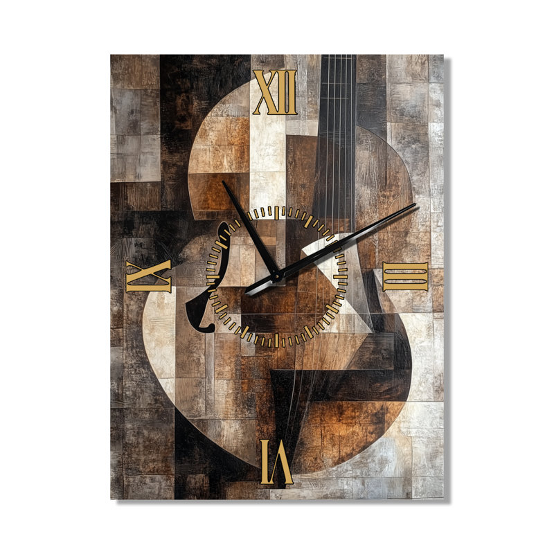 Mandoline dans Broken Planes II - Horloge murale abstraite, H 32 po x l 24 po - Rectangle