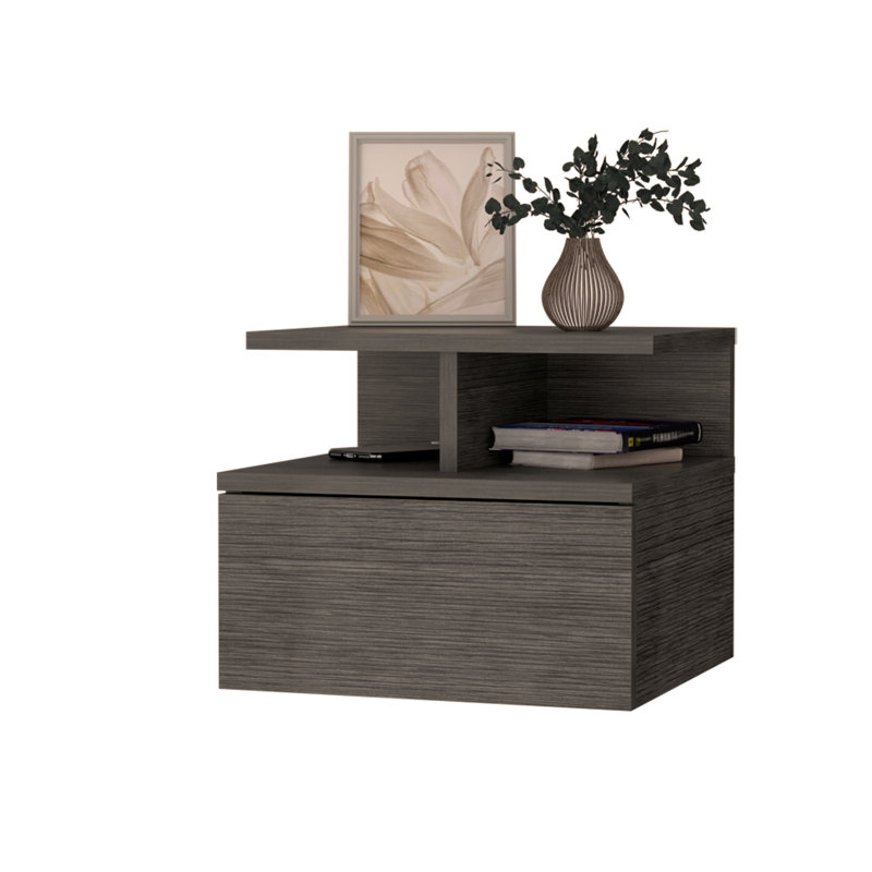 Macadamia 2-Tier Shelf Floating Nightstand, Gray