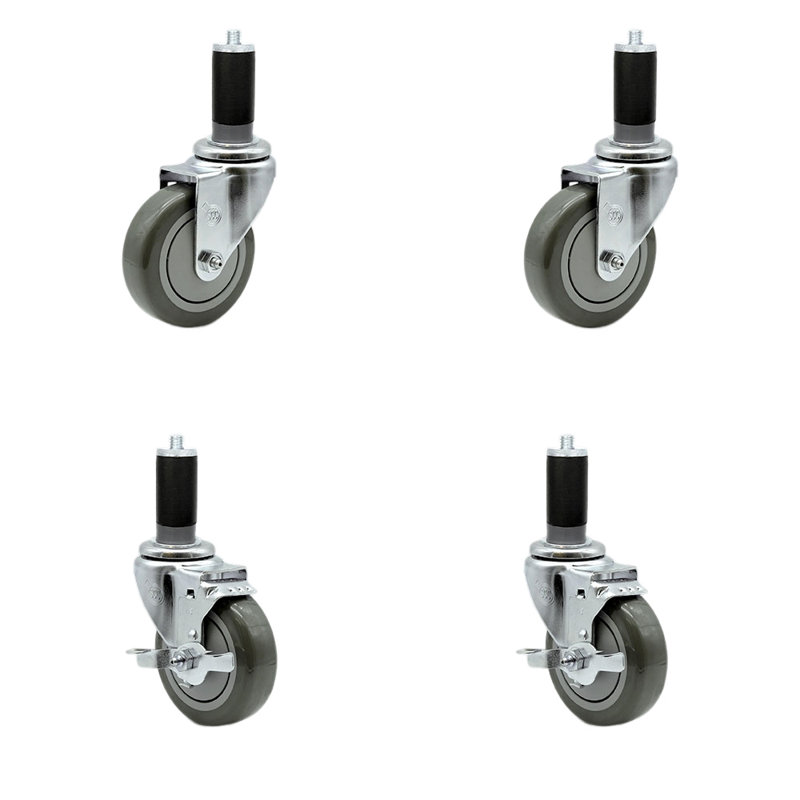 Ensemble de 4 roulettes extensibles en polyuréthane 4 pièces avec 2 freins, gris