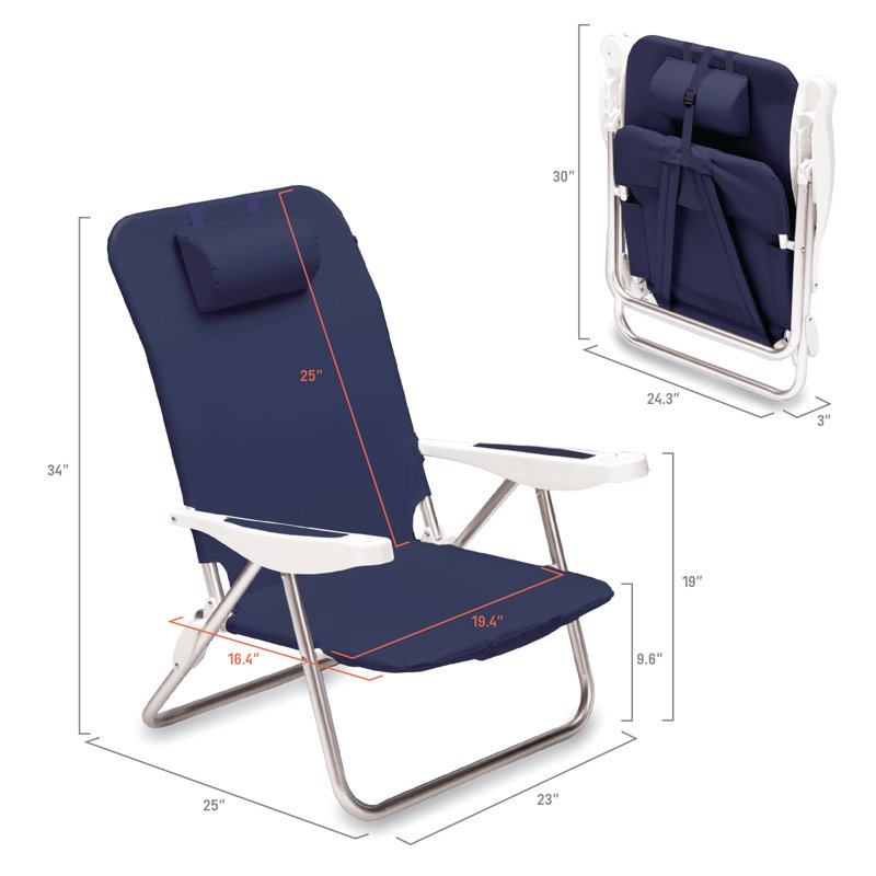 Monaco Reclining Beach Chair with Backpack Straps, Blue