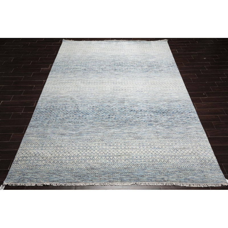 Oriental Elegance Hand-Knotted Beige, Gray & Blue Wool Rug 9' x 12'