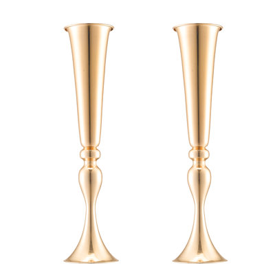 2PCS 56cm/22.05” Tall Wedding Flower Vase Metal Gold Trumpet for Tables