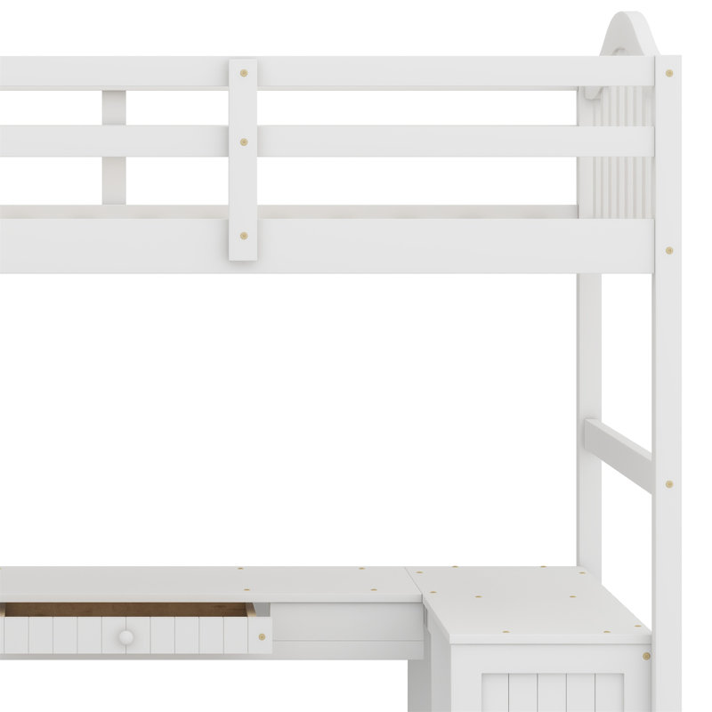 Lit mezzanine simple avec tiroirs, armoire, tablettes et bureau Jalante, Blanc