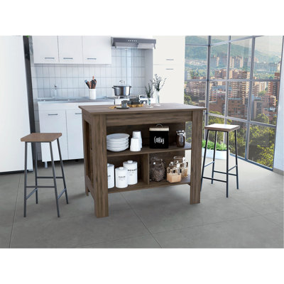 Îlot de cuisine DEPOT E-SHOP Delos, quatre pieds, trois tablettes, brun foncé
