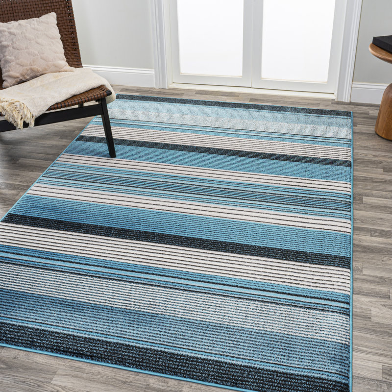 Angeal Gradient Ticking Striped Blue/Navy Rug, Rectangle 3'11" x 6'