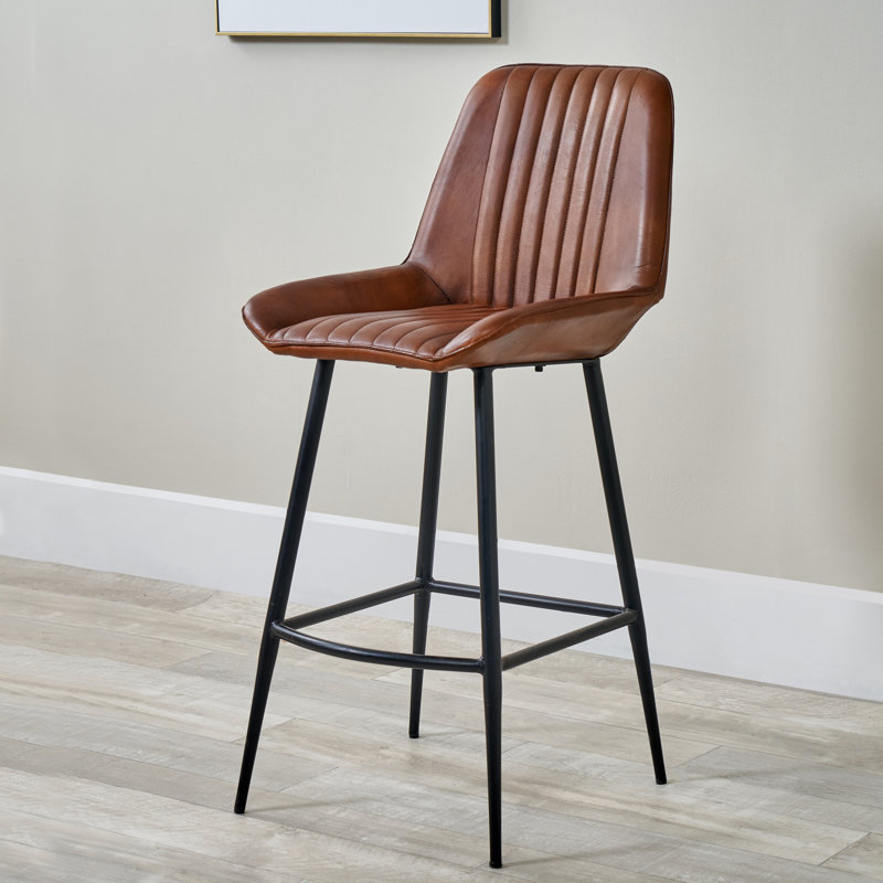 Theressa Upholstered Counter Stool with Metal Frame, Orange