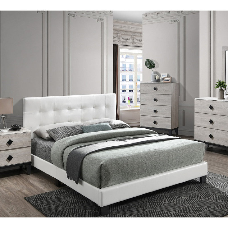 Rinku Platform Bed, White, Full/Double