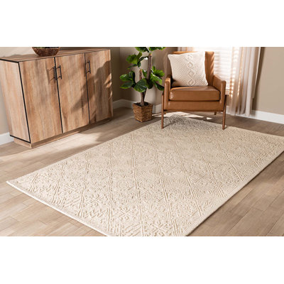 Tapis ivoire en laine tissé à la main Oquinn