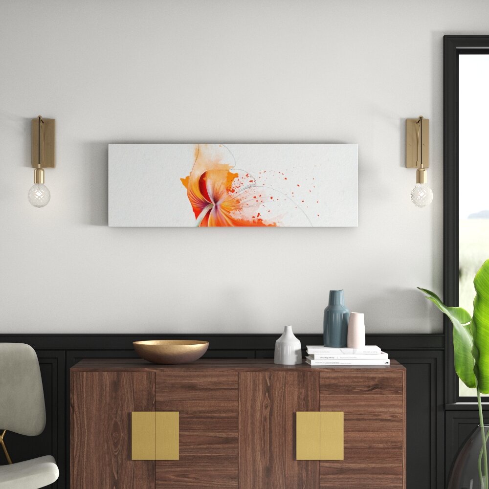 Gerahmtes Leinwandbild Orange Mohnblumen im Splash Art Stil