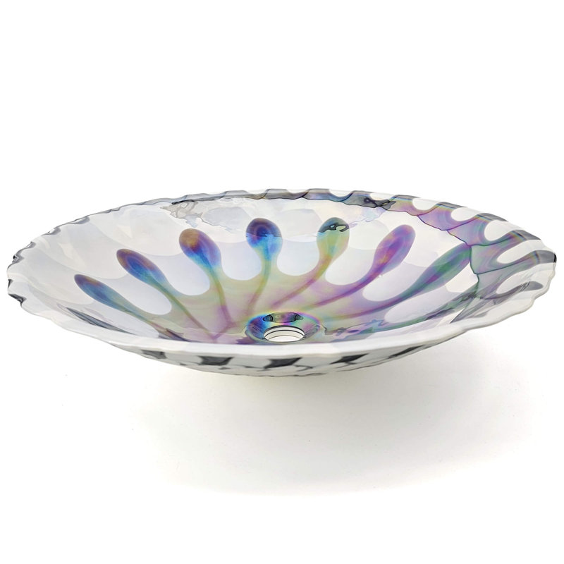 Ruvati 20.5'' Glass Oval Bathroom Sink, Spira Luxe Pearl White