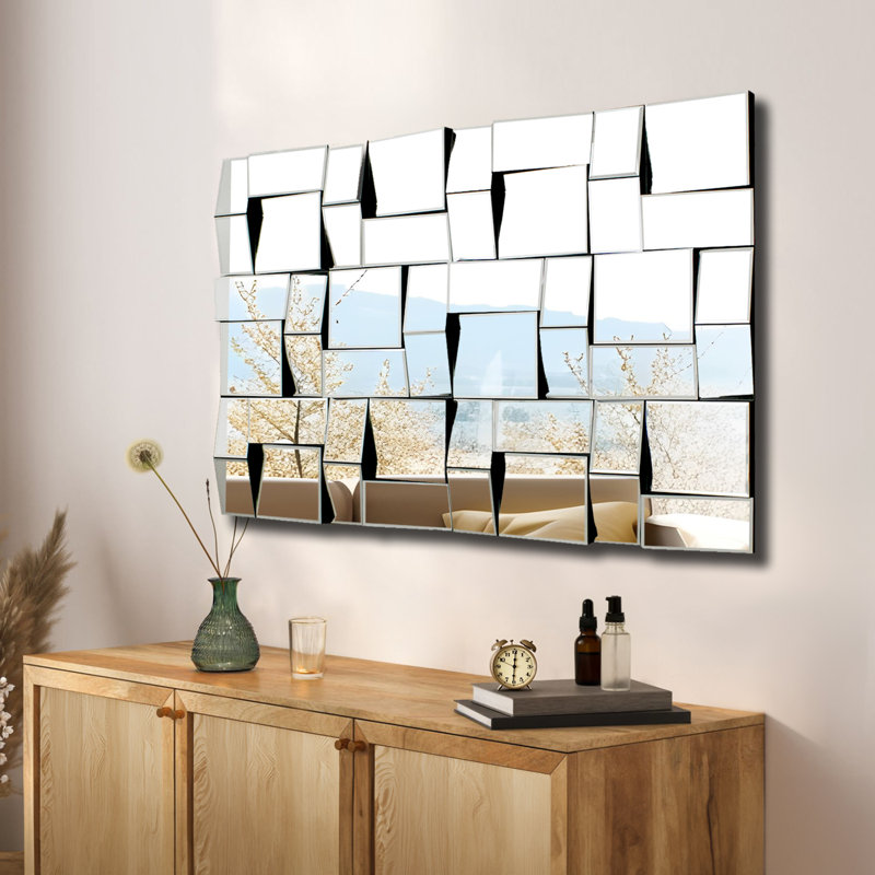 Harsens Rectangle Tiled Beveled Glass Wall Mirror