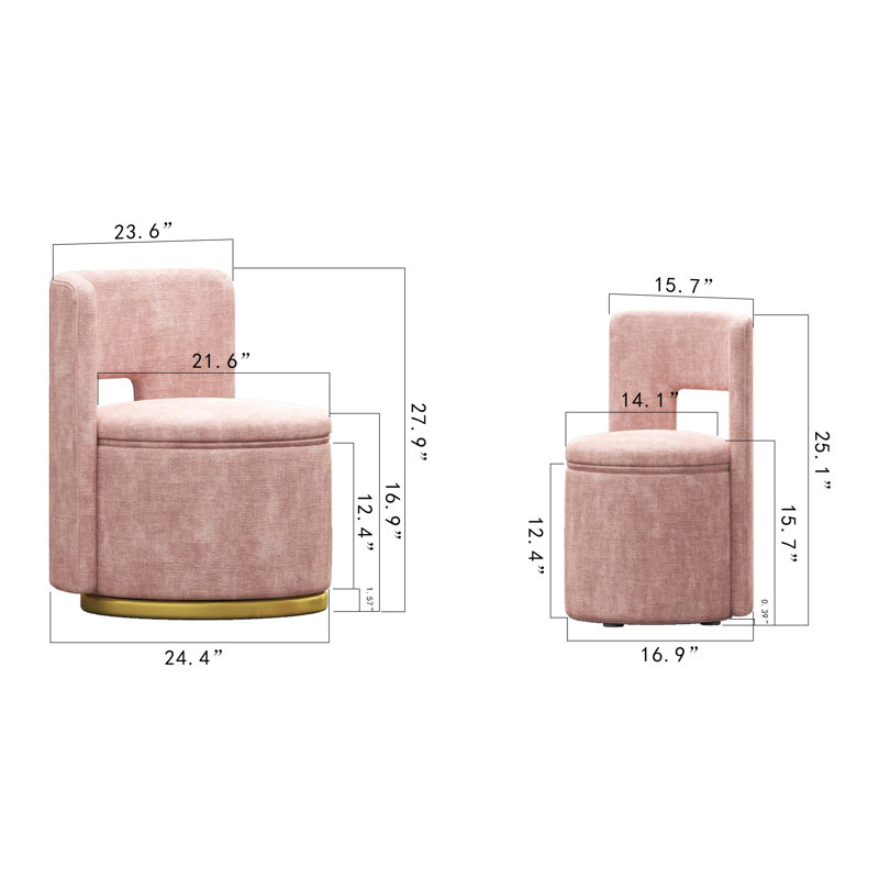 Storage Round Swivel Chair, Pink Chenille