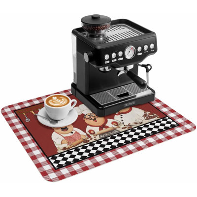 Coffee Mat,Coffee Maker Pad Farmhouse Funny Chefs Absorbent Non-slip Coffee Bar Accessories Dish Drying Mat for Kitchen Counter,Vintage Red Buffalo Check, 16 x 24 in