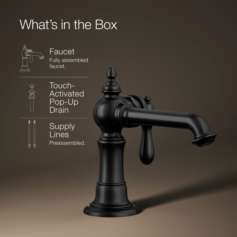 Artifacts® Single Hole Bathroom Faucet with Drain Assembly, Matte Black