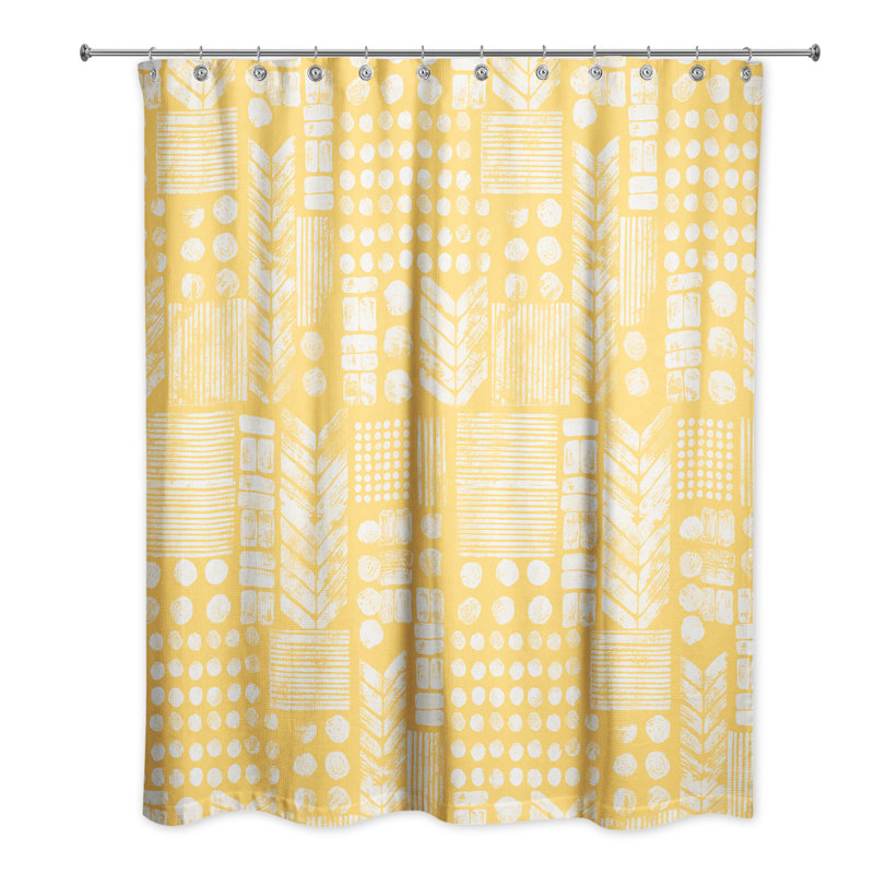 Rideau de douche simple à motif géométrique Trivette, Jaune / Blanc