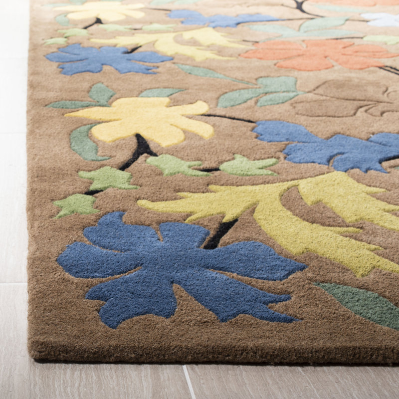Tapis brun / rouge / vert en laine touffeté à la main Chanler, Rectangle 3 pi 6 po x 5 pi 6 po