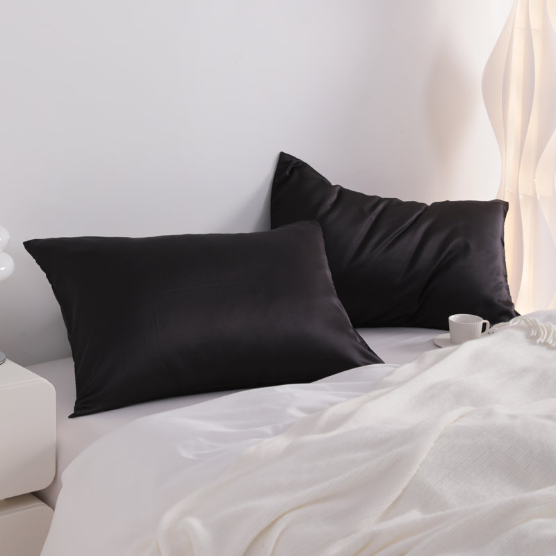 Satin Pillowcases, Zippered Pillow Cases for Hair and Skin - NTBAY, Standard, Black