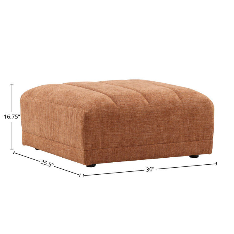 Magda Hardwood Upholstered Ottoman, Terracotta, Orange