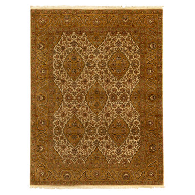 Hand Knotted Wool Oriental Area Rug in Ivory And Gold