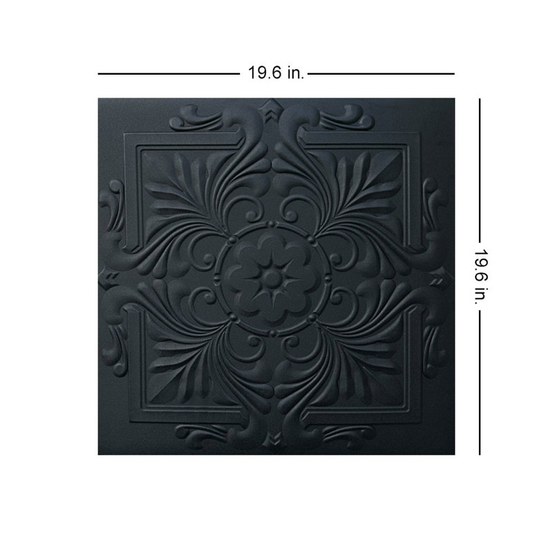 Carreau de plafond en polystyrène 1,6 pi x 1,6 pi Victorian, Noir mat
