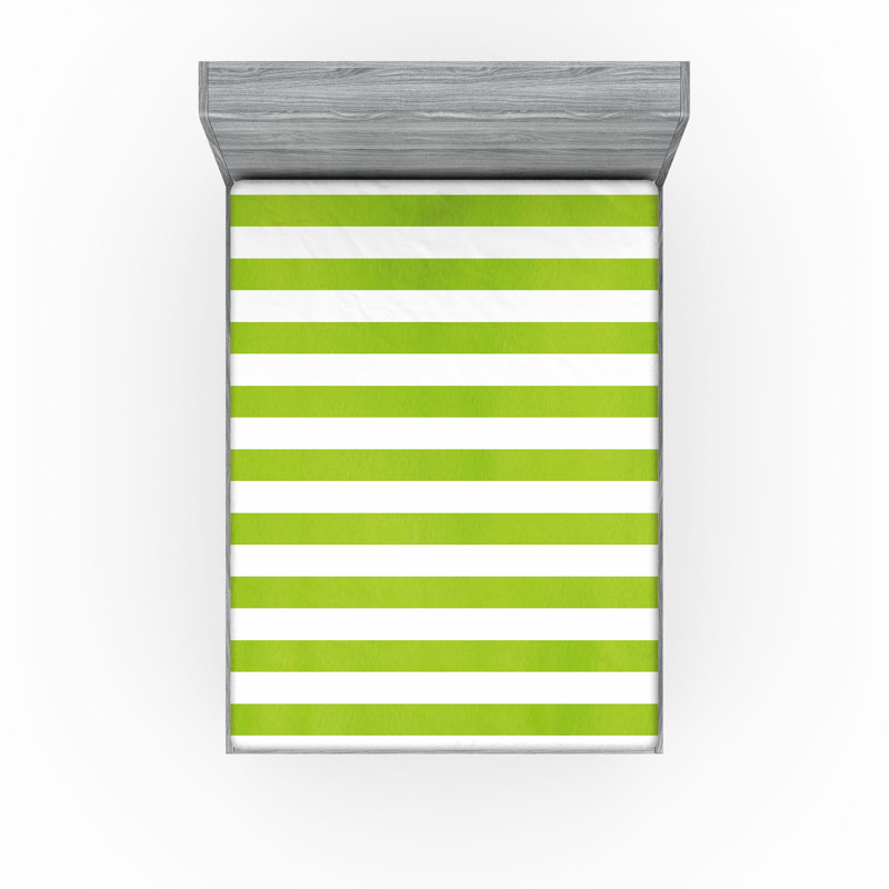 Drap-housse orange Ambesonne, Drap-housse de taille double, Rayé blanc / vert lime