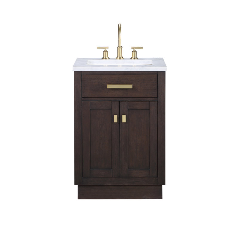 Meuble-lavabo de comptoir en marbre 24 po avec robinet Chestnut, Chêne brun / or satiné, Non