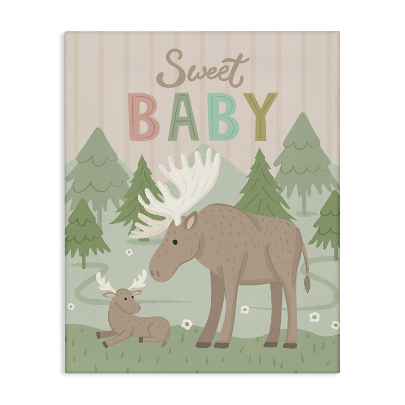 Art mural sur toile Sweet Baby Wild Moose par Lisa Perry White, H 20 po x l 16 po