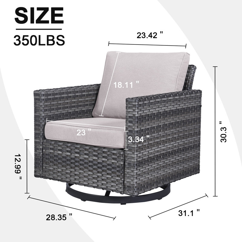 Chaises de patio pivotantes en osier / rotin avec coussins Naresa, Beige