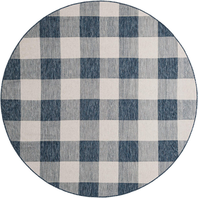 Tapis intérieur / extérieur bleu Borland, Rond 7 pi 10 po
