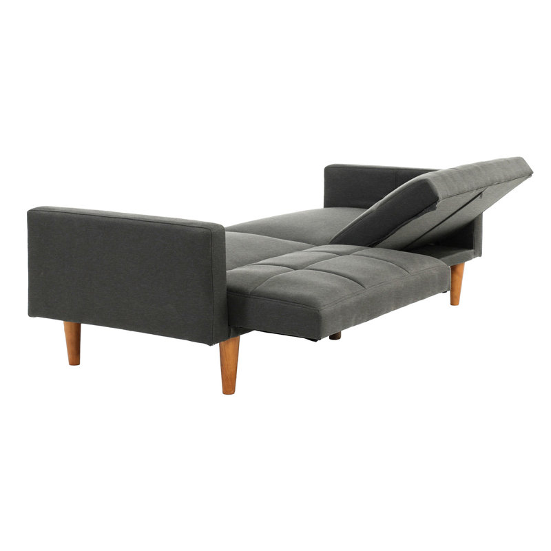 Tissu gris avec structure réglable en similicuir noir et bois massif